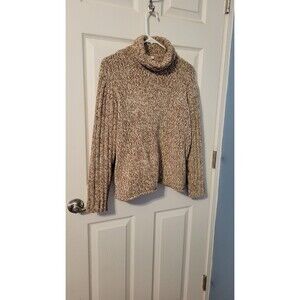 J. Jill Women's Size M Marled Cowl Neck Sweater Brown White Ribbed Sleeve Cozy